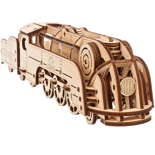 UGEARS Mini Locomotive 3D Wooden Puzzles for Adults - Wood Models for Adults to Build - Easy DIY Crafts for Adult Wooden Train Model Kit - Rubber Band-Powered Mechanical Puzzles - color: Mini Locomotive