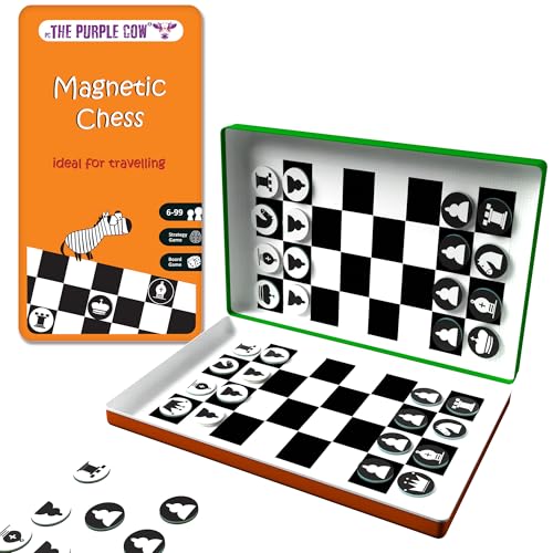 The Purple Cow- Magnetic Chess Game for kids and adults. Travel size, lightweight game for hours of fun - Portable mini game - Ideal for travelling - color: Chess