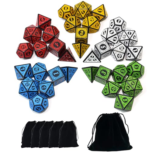 SmartDealsPro Double-Colors Polyhedral Dice Sets with Pouches for D&D DND RPG MTG Dungeon and Dragons Table Board Roll Playing Games D4 D6 D8 D10 D% D12 D20 (5-Color Retro Sets) - color: 5-color Retro Sets 1