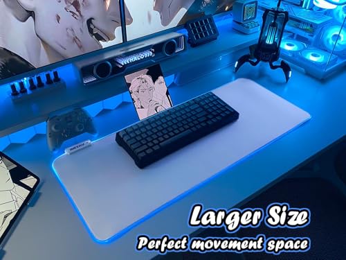 JMIYAV White Gaming Mouse Pad RGB Mousepad Non-Slip Rubber Base Extra Large Cool XL XXL Computer Desk Pad Gaming Accessories LED Light Up Extended Big Mouse Pad for Gamer White 31.5x12in Uw3-10 - color: White 31.5x12in Uw3-10