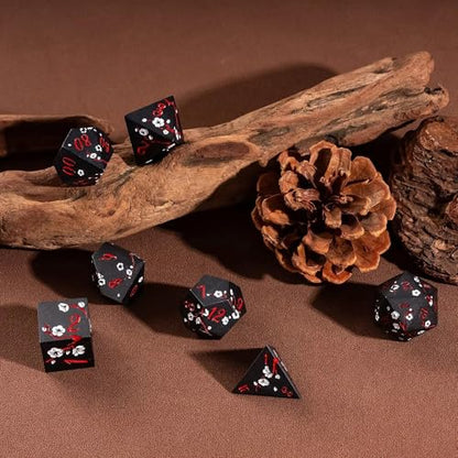 UDIXI Metal Dice Set D&D, 7PCS Flower Metal DND Dice Set Black for RPG | White Flower, Metal Case Packaging, Heavy Metal Dice, D&D Gift, for Dungeons and Dragons Role Playing Games Tabletop Games - color: Black-red