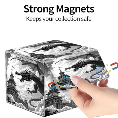 PU Leather Deck Box for MTG Commander Cards, Fits 100+ Double Sleeved Cards, Secure Magnetic Trading Card Storage Case for TCG CCG,Ancient Dragon Clock - color: Ancient Dragon Clock