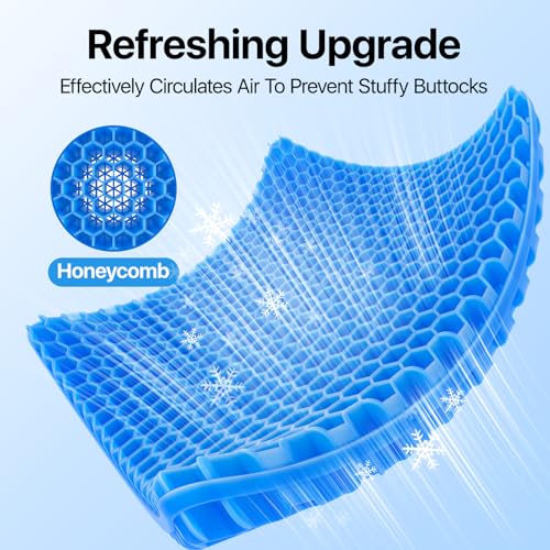 Gel Seat Cushion, Cooling Honeycomb Design for Office Chair Car Wheelchair | Cool & Breathable, Soft & Comfortable - color: Blue