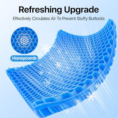 Gel Seat Cushion, Cooling Honeycomb Design for Office Chair Car Wheelchair | Cool & Breathable, Soft & Comfortable - color: Blue