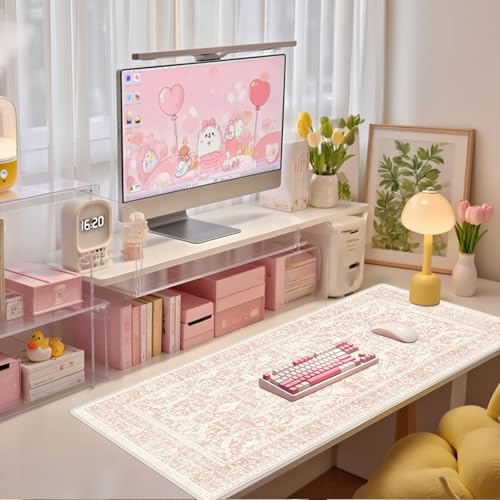 Baziabbo Pink Desk Mat,XXL Extended Large Mouse Pad,Gaming Mousepad with Stitched Edge,Non-Slip Rubber Base Keyboard Desk Pad for Home Office Study Game (D-Pink) - color: D-pink