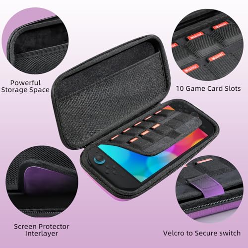 BRHE Switch 2 Carry Case Compatible with Nintendo Switch 2 Console,Large Capacity Switch 2 Case, Portable Hard NS 2 Travel Bag for Console & Accessories, 10 Game Card Slots (Purple Gradient) - color: Purple Gradient