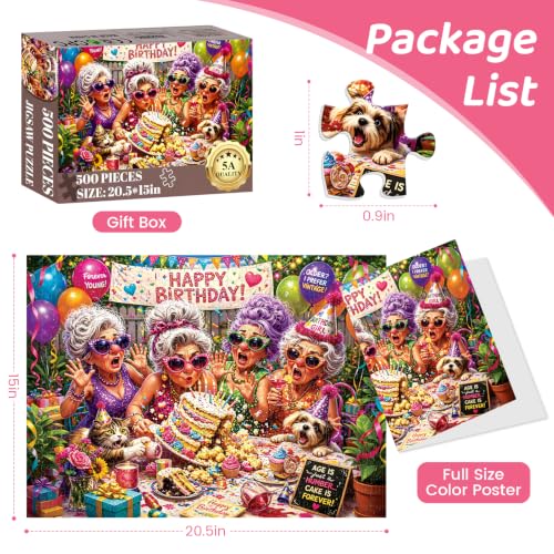 500 Piece Puzzles for Adults, Funny Grandma Birthday Party Jigsaw Puzzles 500 Pieces, Humor Fallen Cake Puzzles for Teens Seniors, Dog Cat Animal Jigsaw Puzzle Holiday Birthday Gift for Women