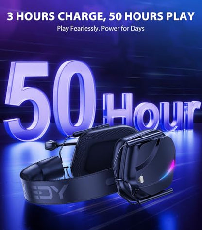 Vakedy Wireless Gaming Headset for PS5, PS4, PC, 2.4GHz Low-Latency & Bluetooth 5.4 Gaming Headphone with Noise Canceling Mic, 50mm Drivers, 50H Battery Wireless Headset for Switch, Mobile, Mac - color: Matte Black