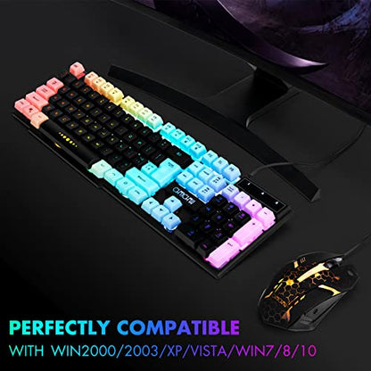 CHONCHOW Gaming Keyboard and Mouse Combo, USB Wired Rainbow Backlit