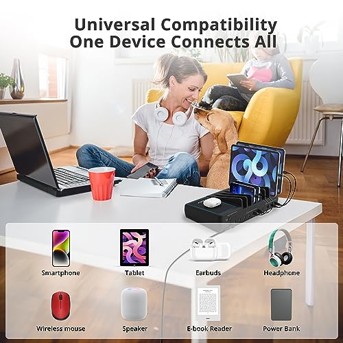 AVLT 150W 10 Port USB-A USB-C with Qi Wireless Charging Station - Black | Multiple Devices Compatible with iPhone iPad AirPods Smartphone Tablet Organizer Includes Charging Cables