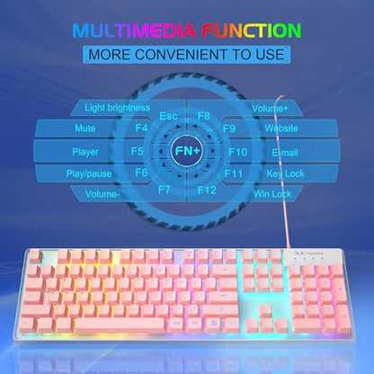 Gaming Keyboard and Mouse Combo, K1 RGB LED Backlit Keyboard with 104 Keys Computer PC Gaming Keyboard for PC/Laptop (Pink) - color: K1 pink