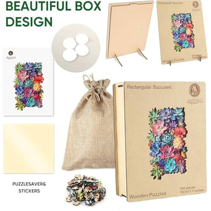 Delobil Rectangular Succulent Wooden Puzzles,500 Pieces Jigsaw Puzzles 18.5'' x11.7'', Unique Design Wooden Puzzles for Adults and Kids, Family Game Gift Royal Size - color: Rectangular Succulent, size: 500Pcs
