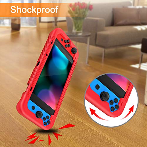 FINTIE Soft Silicone Protective Case Compatible with Nintendo Switch 2017 | Ergonomic Grip Design, Kickstand Compatible, Anti-Slip, Anti-Scratch & Shock-Absorption Grip Case for Switch 6.2-inch, Red - color: Red