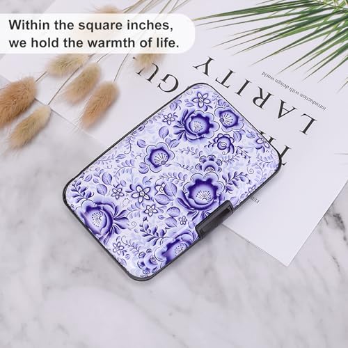 ELFISH Mini RFID Aluminum Wallet Credit Cards Holder Business Card Case Metal ID Case for Men Women (Camellia) - color: Camellia