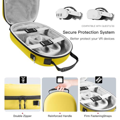 bibuks Hard Carrying Case Compatible with Oculus 3/3S,VR Headset Elite Strap and Touch Controller Accessories Carry Case,Hard Shell Travel Storage Bag (Yellow) - color: Yellow