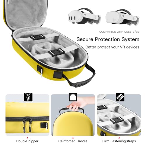 bibuks Hard Carrying Case Compatible with Oculus 3/3S,VR Headset Elite Strap and Touch Controller Accessories Carry Case,Hard Shell Travel Storage Bag (Yellow) - color: Yellow