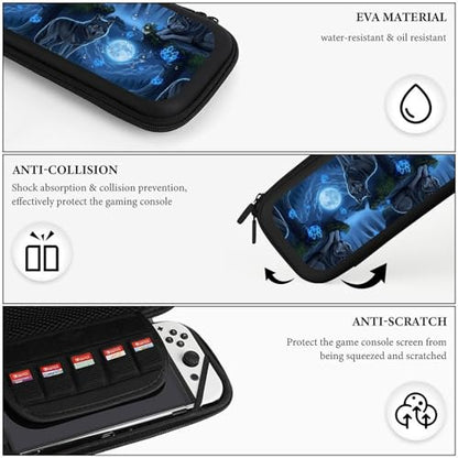 PPIKTC Carrying Case Protector Bag Compatible with Nintendo Switch, Hard Shell Game Console Organizer, Full Moon Wolf - color: Design (330)