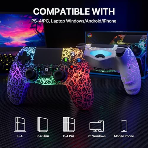 ISHAKO 2Pack Controller for PS4, Wireless Game Controller for PlayStation 4/PC Windows/PS3, Control 2Pack with Adjustable RGB Light/1000mAh Battery, Double Vibration- White & Black - color: Black & White