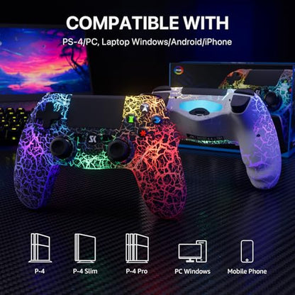 ISHAKO 2Pack Controller for PS4, Wireless Game Controller for PlayStation 4/PC Windows/PS3, Control 2Pack with Adjustable RGB Light/1000mAh Battery, Double Vibration- White & Black - color: Black & White