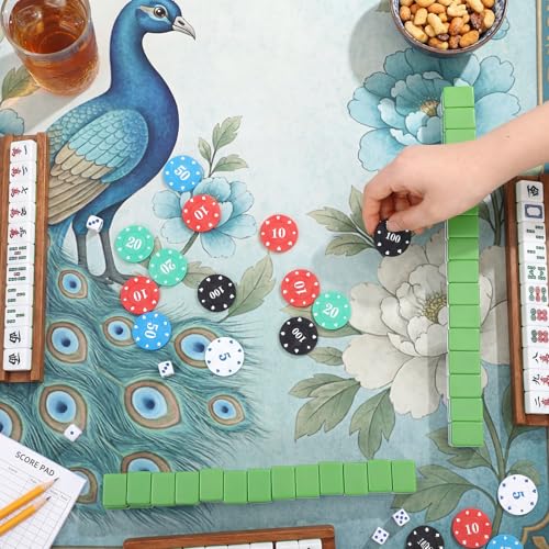 Foilswirl 1 Pcs Mahjong Table Mat Floral Peacock, Green Chinoiserie Peacock Mahjong Mat Non-Slip Noise Reduction Carrying Bag for Poker Board Card Games Dominoes, Ships Rolled(33" x 33") - style: Classic