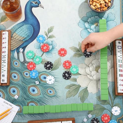 Foilswirl 1 Pcs Mahjong Table Mat Floral Peacock, Green Chinoiserie Peacock Mahjong Mat Non-Slip Noise Reduction Carrying Bag for Poker Board Card Games Dominoes, Ships Rolled(33" x 33") - style: Classic
