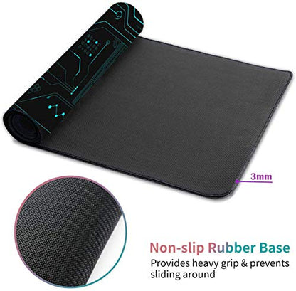 Desk Pad Mat Gaming Mouse Pads with Coasters Set, Stitched Edges Design Mouse Pad XXL Large Mouse Pad for Laptop Computers Circuit Board Pattern Desk Writing Mat for Office & Home 31.5"x 11.8" - color: Circuit Board Pattern
