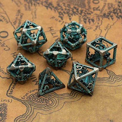 DND Dice Set,3D Hollow Dragon Metal 7-Die,Silver Blue | Solid Copper,Lightweight 68g Dice Set,Easy-to-Read Numbers,Gift Box & Velvet Bag for DND and TTRPG Gaming - color: 3d-sliver Blue