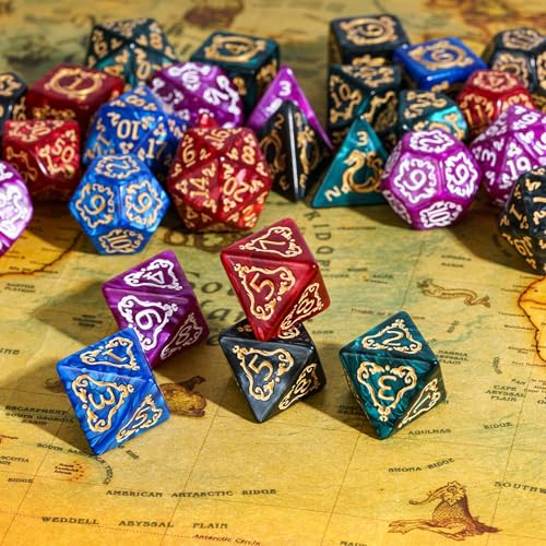 5 Sets/35PCS DND Dice Set Dragon Pattern Polyhedral Die with Leather Bag D&D Dice Set for RPG Table Games - color: 5 Sets Dragon Pattern