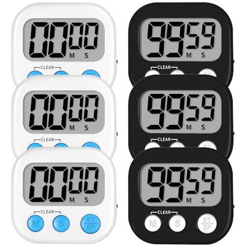 Lasubst Digital Kitchen Timers, Classroom Timers for Kids Teachers, 3WH 3BK | Back to School Supplies Bulk, Classroom Must Haves, Min/Sec Count Up/Down, Magnetic Back, Loud Alarm, Lanyards Included - color: Black Black Black White White White