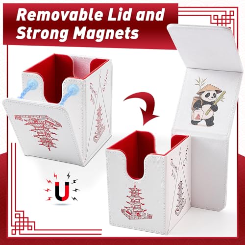 Venssu Chinese Takeout MTG Commander Deck Box, Fits TCG Cards (White&Red) | Holds 130 Single/100 Double-Sleeved Cards, Fit MTG/PTCG/OPTCG Cards, Strong Magnet, PU Leather, With 2 Dividers - color: White & Bright Red