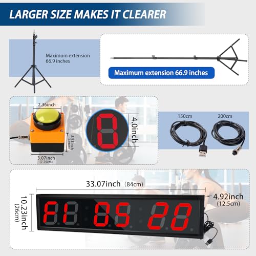 Fitness Timer with Stopwatch Button, Suitable for School/exam/Home Exercise/Gym/Gym SMAHEAT Electronic Fitness Timer (4.0 inch six bit All red PC Transmission Model) - color: 4.0 Inch Six Bit All Red Pc Transmission Model