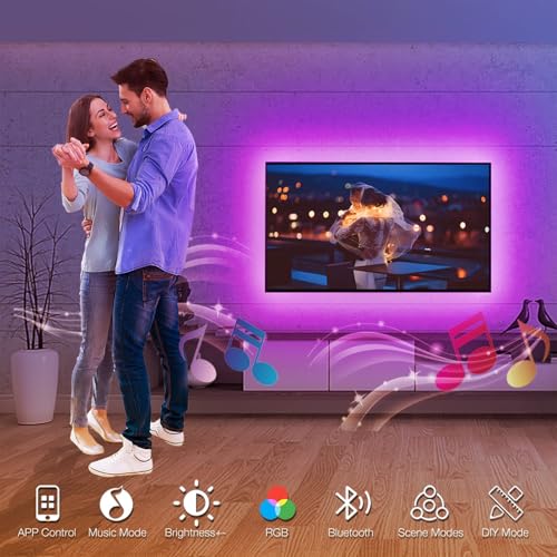 phopollo LED Lights for TV, 15Ft TV LED Backlight, Bluetooth Color Changing LED Strip Lights for TV 65-75 inch, App Control, USB Powered