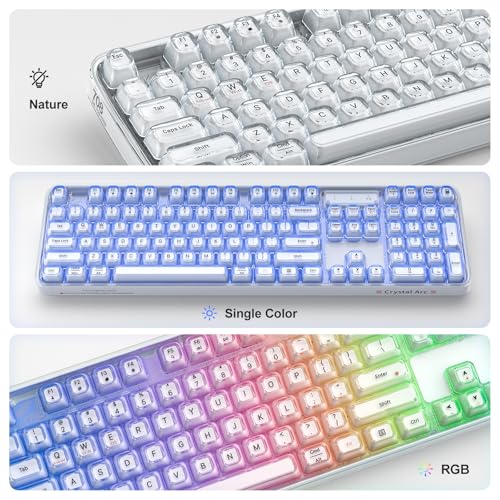 GEEZER Computer Backlit Keyboard White Crystal - Full-Size Bluetooth Wireless Rechargeable Transparent Keycap Portable Keyboards Compatible with Windows, Laptop, PC, Desktop - color: White Crystal