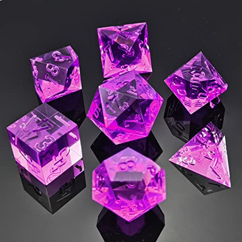 Bescon Crystal Clear (Unpainted) Sharp Edge DND Dice Set of 7, Razor Edged Polyhedral D&D Dice Set for Dungeons and Dragons Role Playing Games, Amethyst Color - color: Amethyst