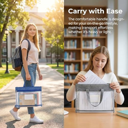 AVLA 4 Pack Student Book Pouches, A4 Mesh Zipper Bag with Handle, File Document Puzzle Bag with Name Card Pocket for Organizing Storage Board Games, School Office Appliances, Convenient to Carry