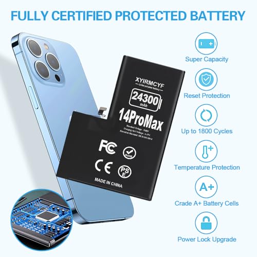 XYIRMCYF 24300mAh Super Capacity Battery Compatible with iPhone 14 Pro Max, 0 Cycle Li-Polymer Replacement Battery for iPhone 14 Pro Max, with Professional Repair Tool Kit - color: 14Promax-24300
