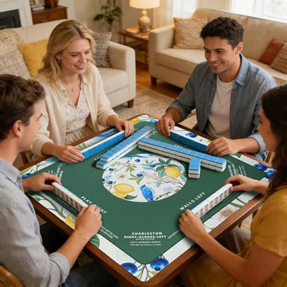 Neoprene Mahjong Mat (33"x33"), No Creases, with Storage Bag | Mahjong Mat with Rules, Anti-Slip, Noise-Reducing, for Mah-jong/Poker/Dominoes Games,Mahjong Accessories for Women and Men - style: Nature