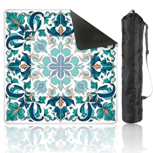 Mahjong Mat 31.5" x 31.5" Teal Blue Ornamental Floral Gold Accents Non-Slip Noise Reduction Mahjong Tiles Table Cover for Dominoes Poker Card Board and Tile Games - color: Color8
