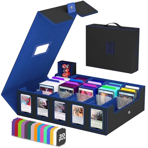 5 Row Trading Card Storage Box, Fit 4200+ Sleeveless Cards, Black & Blue | Large Capacity, Portable Handle, Include 30 Divider, 8 Supporters, 1 Dice Tray, Compatible for MTG/TCG/Magic Sports Cards - color: Black & Blue, size: 4200+