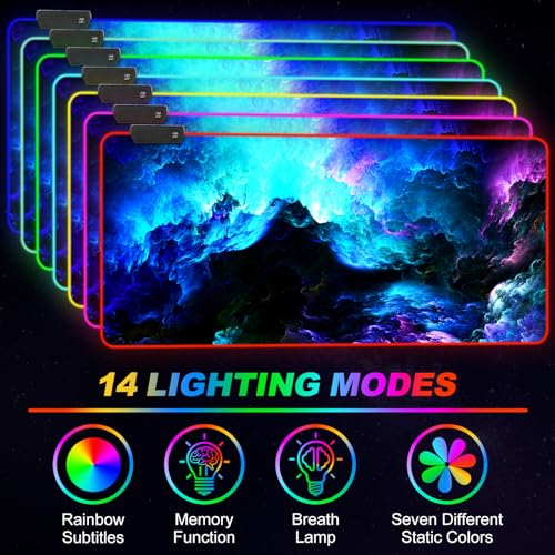 ARTSO RGB Gaming Mouse Pad Large, Extended LED Mouse Mat XXL 35.4x15.7 inch, 14 Lighting Modes, 2 Brightness, Non-Slip Rubber Base Mousepad Waterproof Keyboard Mat,Fantasy Nebula Sky - color: Fantasy Nebula Sky