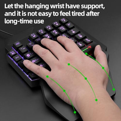 Wired One Handed Gaming Keyboard, 40 Keys RGB Backlit Portable Mini Gaming Keypad with Wrist Rest, Multimedia Keys, USB Plug and Play for FPS MOBA Game Simulator
