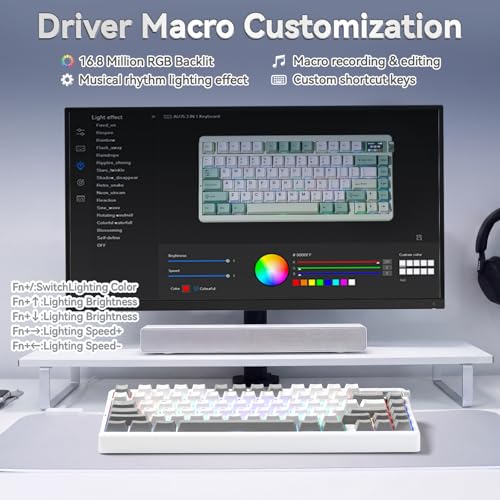 X Aula Nova75 Mechanical Gaming Keyboard,75% Compact Wireless Keyboard with Screen & Knob,Gamer for Pre-lubed Switches 8000mAh Computer Keyboards,RGB Backlit,Custom Hot Swappable,BT/2.4GHz/USB-C - color: Black&White&Grey