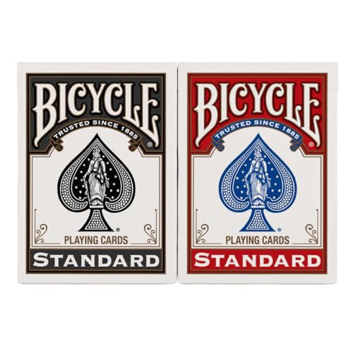 Bicycle Playing Cards 4 Pack Standard Index Poker Size Red and Black | Air Cushion Finish, Made in USA, 2 red and 2 black decks, 52 cards plus 2 Jokers per deck, For all card games