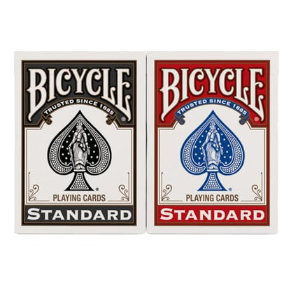 Bicycle Playing Cards 4 Pack Standard Index Poker Size Red and Black | Air Cushion Finish, Made in USA, 2 red and 2 black decks, 52 cards plus 2 Jokers per deck, For all card games