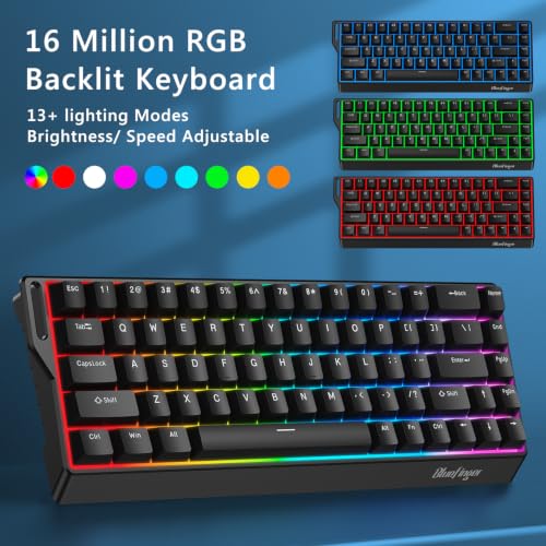 BlueFinger 60% Wireless Mechanical Gaming Keyboard, Bluetooth/2.4G/USB-C Hot Swappable RGB Backlit Keyboard with Side-Printed PBT Keycaps, for MAC Xbox PC PS5 (Black) - color: Black