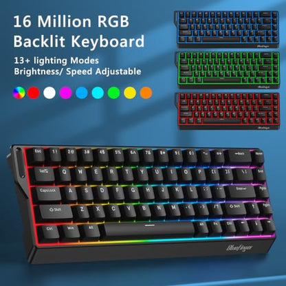 BlueFinger 60% Wireless Mechanical Gaming Keyboard, Bluetooth/2.4G/USB-C Hot Swappable RGB Backlit Keyboard with Side-Printed PBT Keycaps, for MAC Xbox PC PS5 (Black) - color: Black