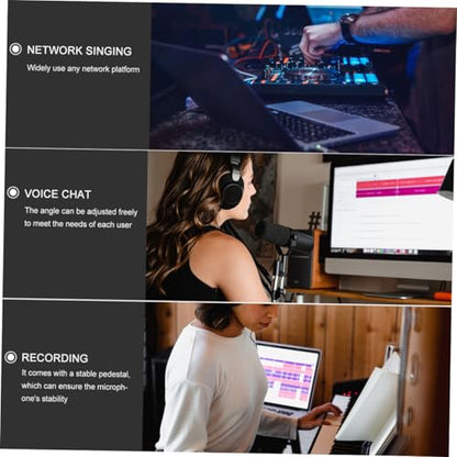 BESPORTBLE Desktop Microphone 3.5mm Black Plastic Adjustable Meeting Mic | Stable Pedestal Base, Simple Plug-And-Use Operation, Suited for Live-Streaming and Singing Sessions