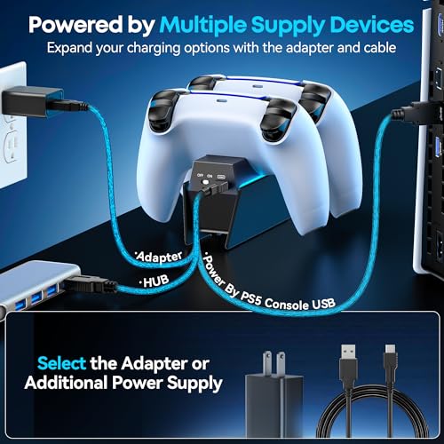 P5 Controller Charger with Fast Charging AC Adapter, PS5 Controller Charging Station Stand for PlayStation 5, Docking Station Replacement for PS 5 Accessories Kits, Black - color: Whole Black