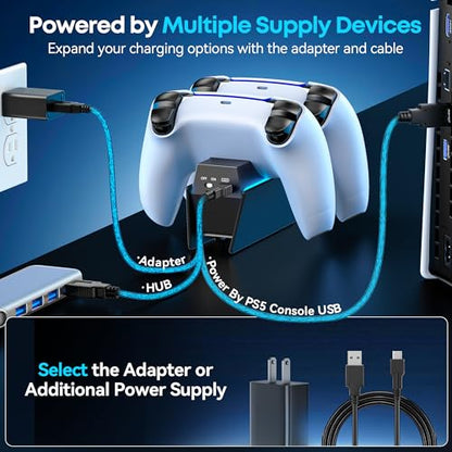 P5 Controller Charger with Fast Charging AC Adapter, PS5 Controller Charging Station Stand for PlayStation 5, Docking Station Replacement for PS 5 Accessories Kits, Black - color: Whole Black