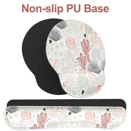 Ergonomic Mouse Pad with Wrist Rest and Keyboard Wrist Rest, Mousepad and Wrist Rest for Computer Keyboard, Pain Relief, Non-Slip Rubber Base, Mouse Pad with Wrist Support for Gaming, Office, Cactus - color: Cactus